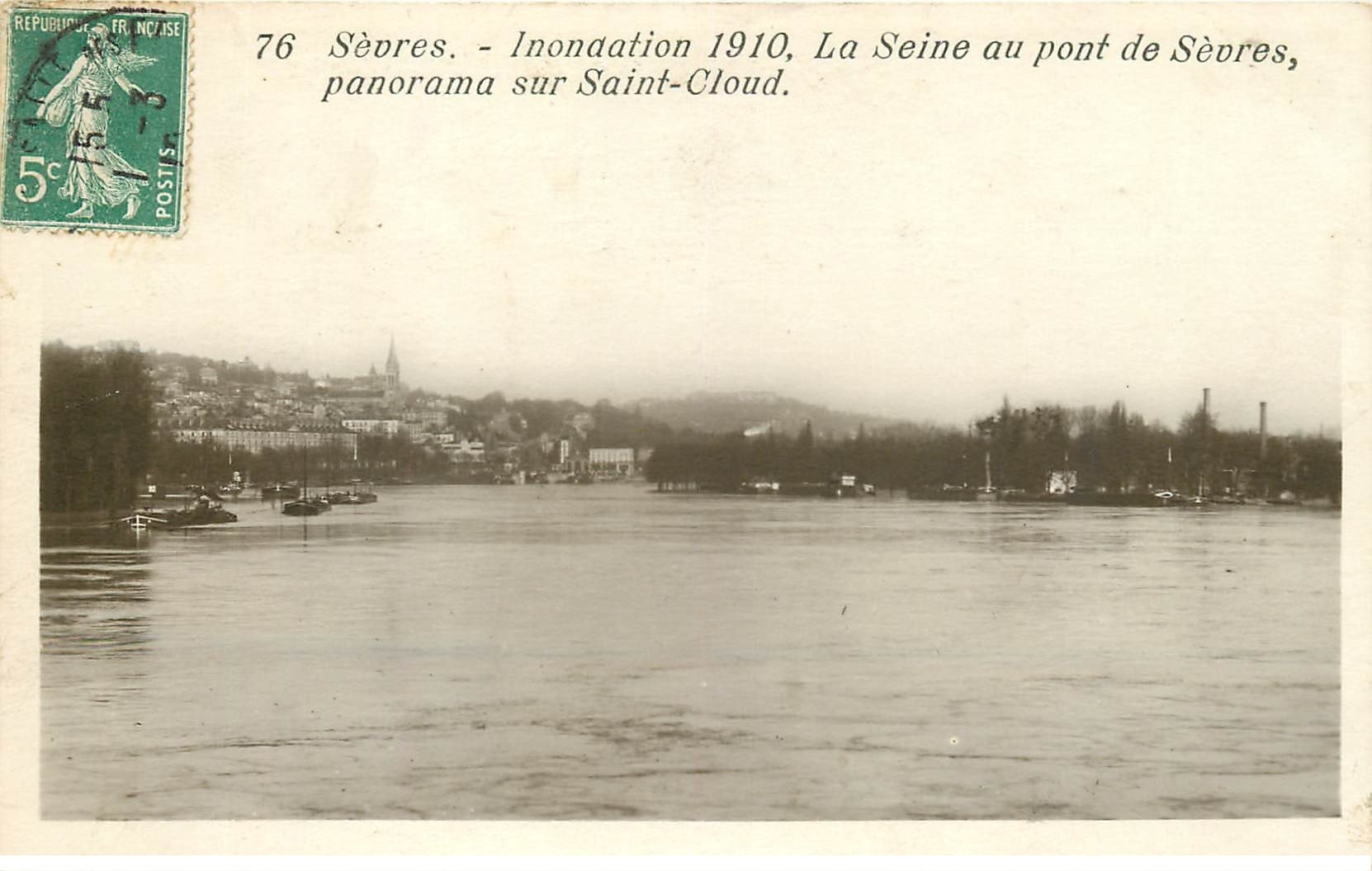Inondations et Crue de 1910. SEVRES 92. Le Pont et Saint-Cloud