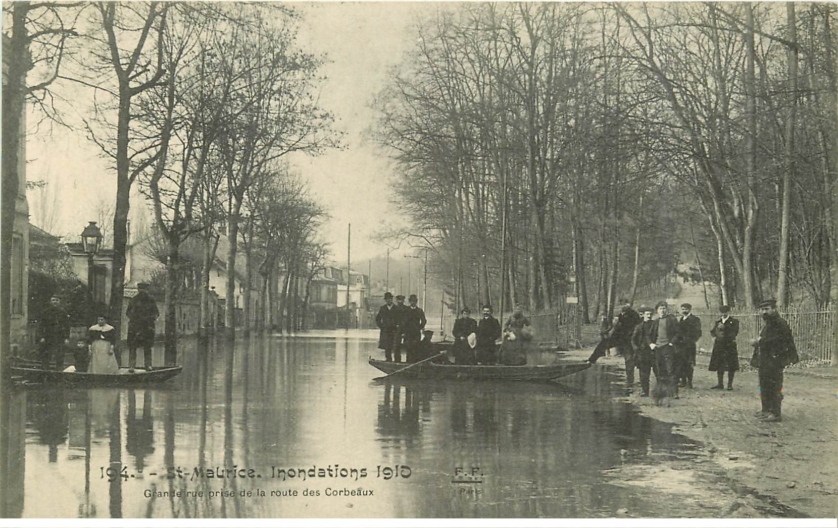 Inondations et Crue de 1910. SAINT-MAURICE 94. Grande Rue route des Corbeaux