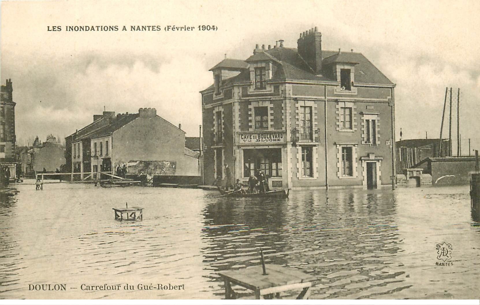 Inondations et Crue de 1904. NANTES 44. Carrefour du Gué Robert Cave du Boulevard
