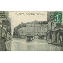 Inondations et Crue de 1910. ASNIERES 92. Rue de la Station et de Paris