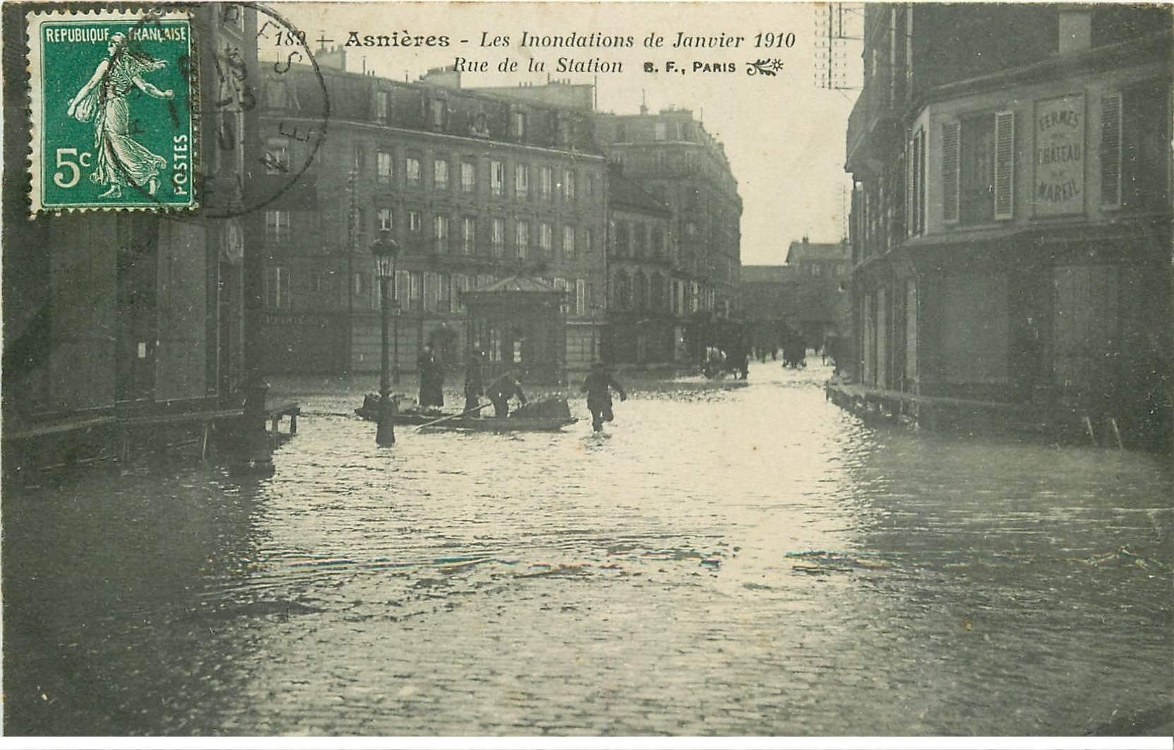 Inondations et Crue de 1910. ASNIERES 92. Rue de la Station