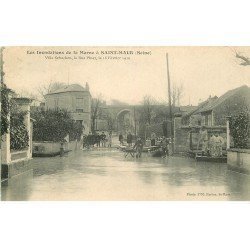 carte postale ancienne Inondation et Crue de 1910. SAINT-MAUR 94. Rue Pinet Villa Schacken