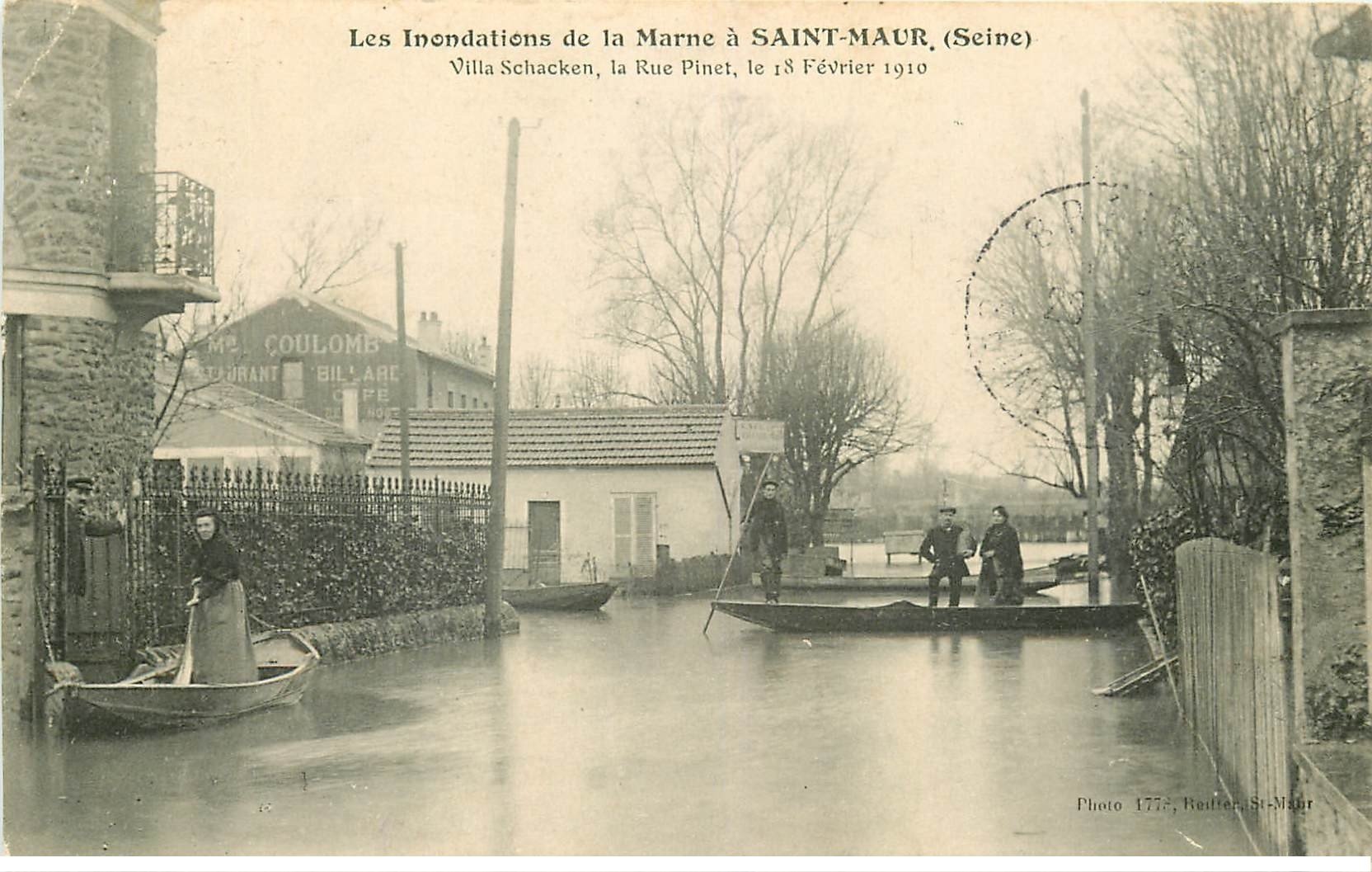 Inondations et Crue de 1910. SAINT-MAUR 94. Villa Schacken Rue Pinet Restaurant Coulomb