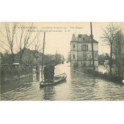 Inondations et Crue de 1910. SAINT-MAUR 94. Villa Schacken Militaires Sauveteurs