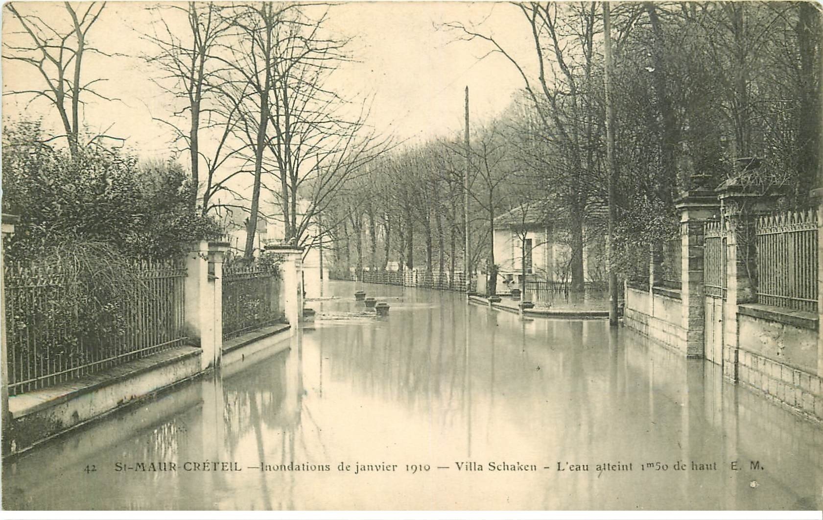 Inondations et Crue de 1910. SAINT-MAUR CRETEIL 94. Villa Schacken. Tampon Legoy Le Havre