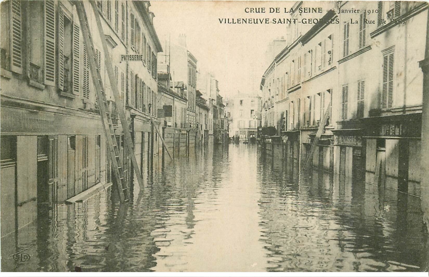 Inondations et Crue de 1910. VILLENEUVE-SAINT-GEORGES 94. Rue de Paris. Bouillon Kub