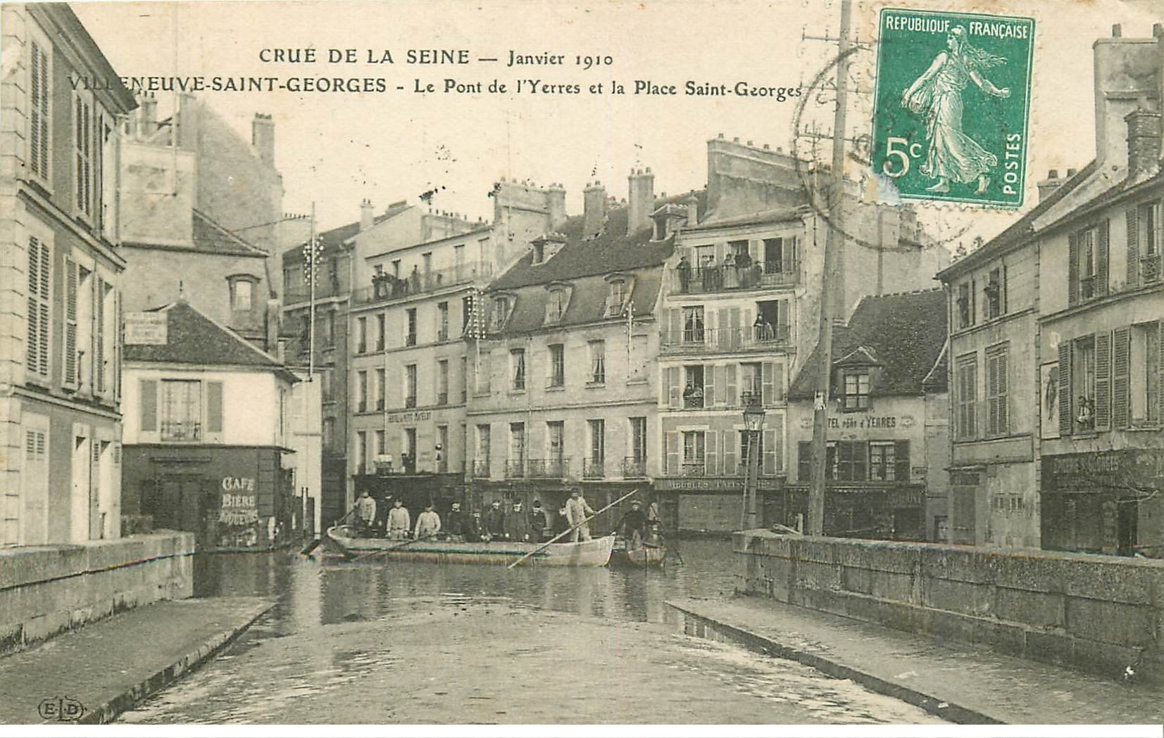 Inondations et Crue de 1910. VILLENEUVE-SAINT-GEORGES. Place Saint-Georges 94. Pont Yerres. Hôtel du Petit Matelot...