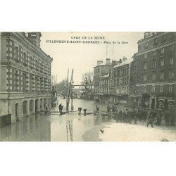 Inondations et Crue de 1910. VILLENEUVE-SAINT-GEORGES 94. Place de la Gare Pharmacie