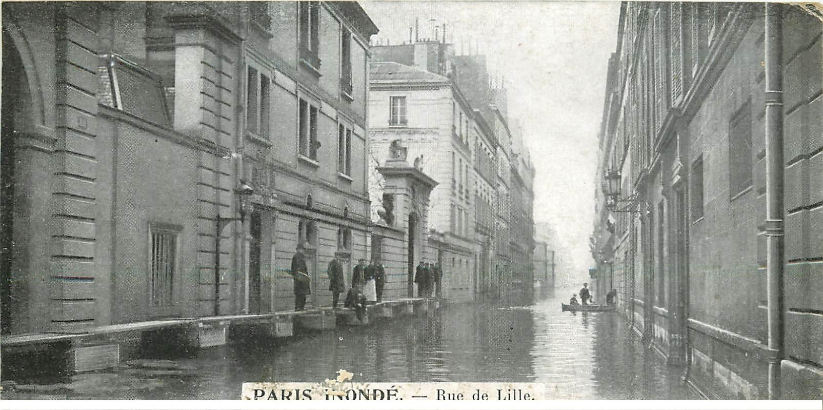 Inondation et Crue de PARIS 07 1910. Rue de Lille. Carte mignonette 13.5 x 7 cm