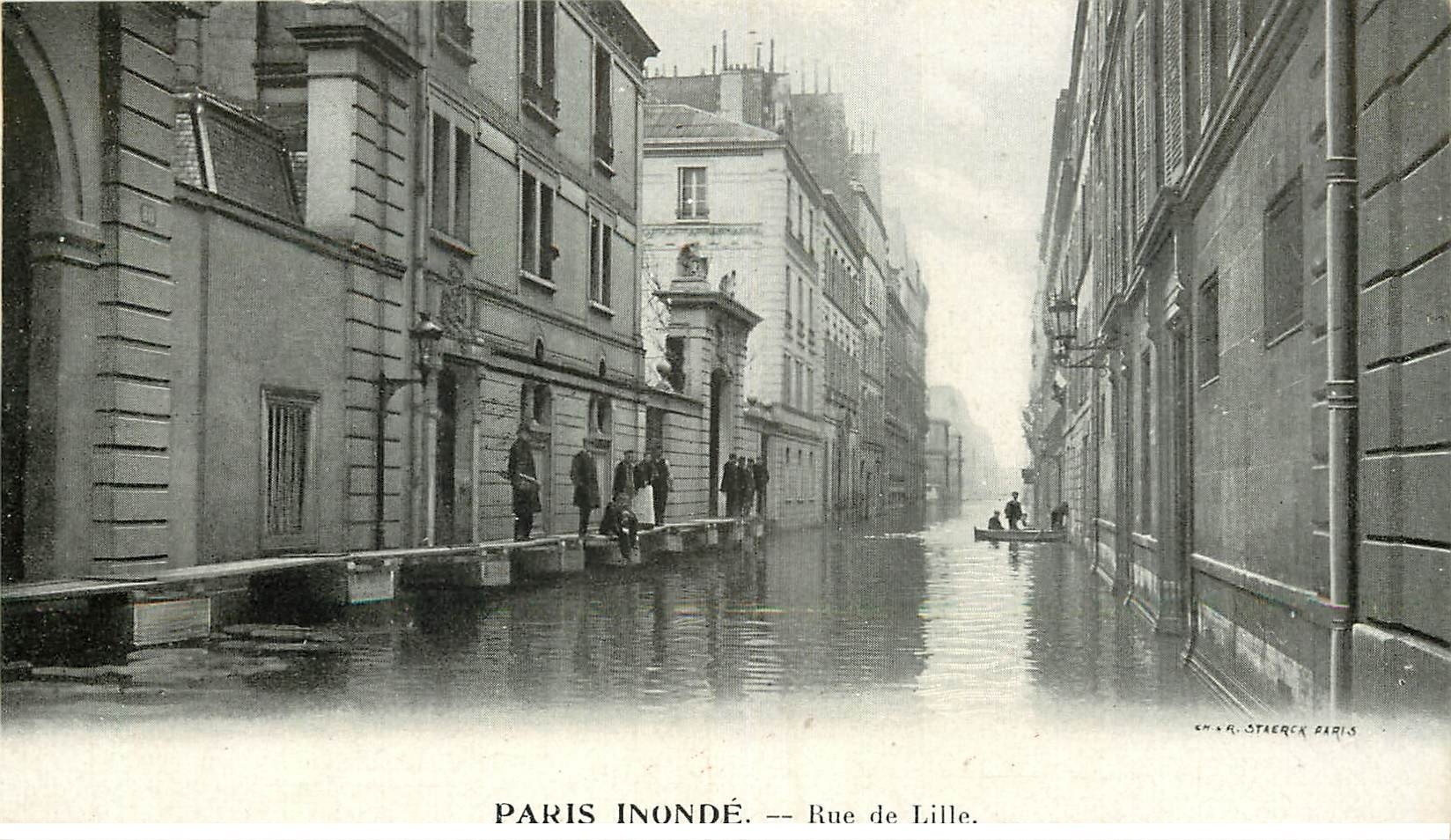 carte postale ancienne Inondation et Crue de PARIS 1910. Rue de Lille. Carte mignonette 1' x 8 cm. Lait Appenzell