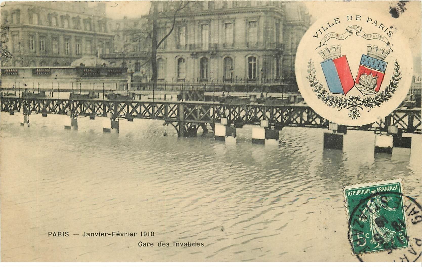 1910 Inondation et Crue de PARIS 07. Gare des Invalides