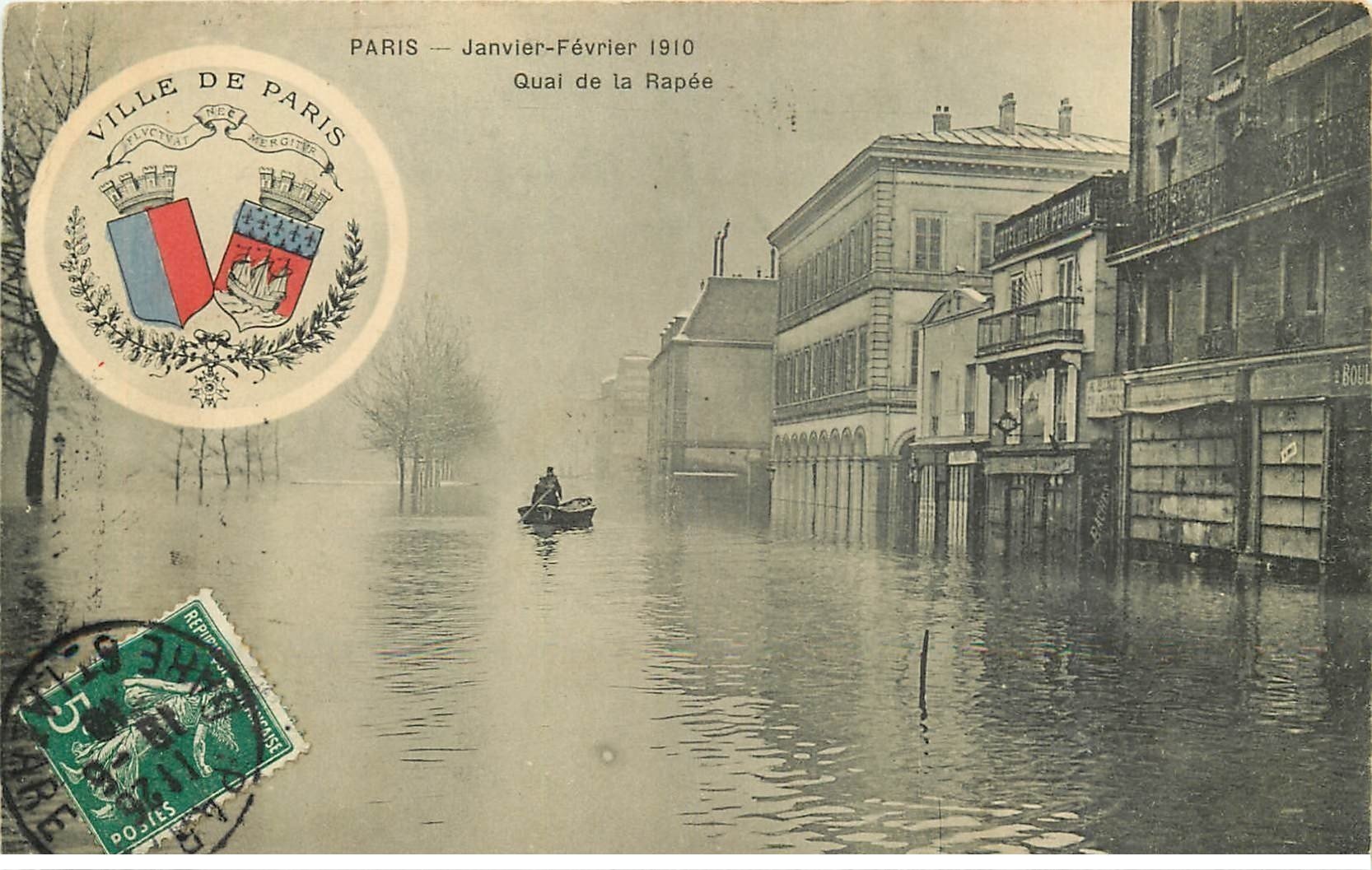 carte postale ancienne Inondation et Crue de PARIS 1910. Quai de la Rapée Hôtel des Deux Perdrix. Edition B.G