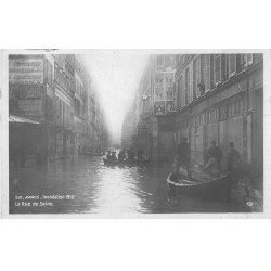 carte postale ancienne Inondation et Crue de PARIS 1910. Rue de Seine. Carte Photo Ed. Rose