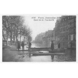 carte postale ancienne Inondation et Crue de PARIS 1910. Passeurs Quai de la Tournelle. Carte Photo Ed. Rose