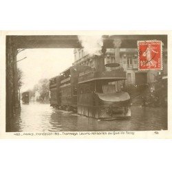 Inondation et Crue de PARIS 1910. Tramway à vapeur Louvres-Versailles. Carte Photo Ed. Rose