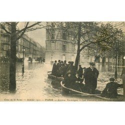 INONDATION ET CRUE PARIS 1910. Avenue Montaigne les Passeurs rue François 1er