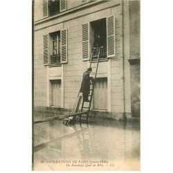 INONDATION ET CRUE PARIS 1910. Quai de Billy un sauvetage par l'échelle