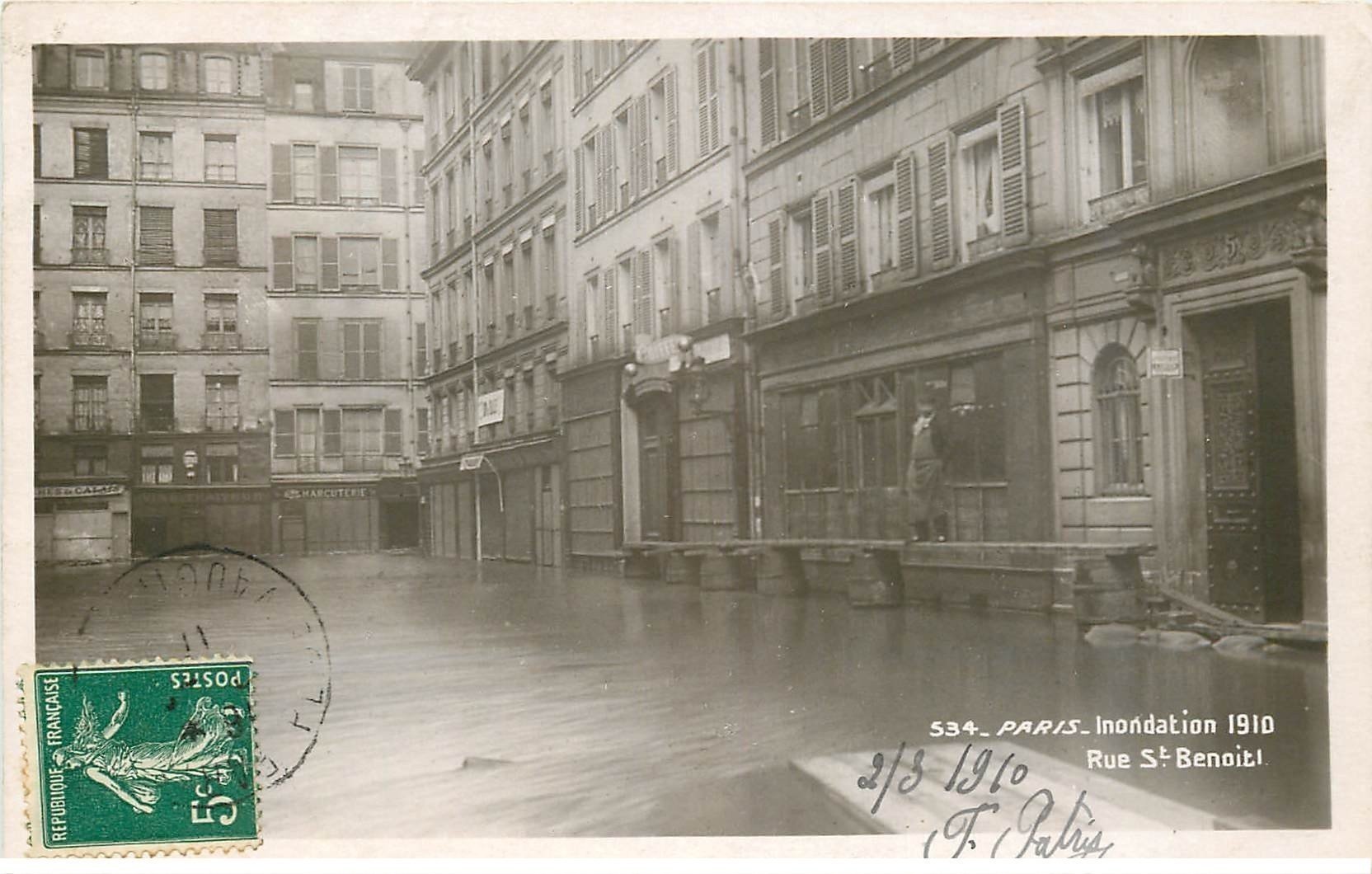 Paris 06 INONDATION ET CRUE 1910. Rue Saint-Benoit