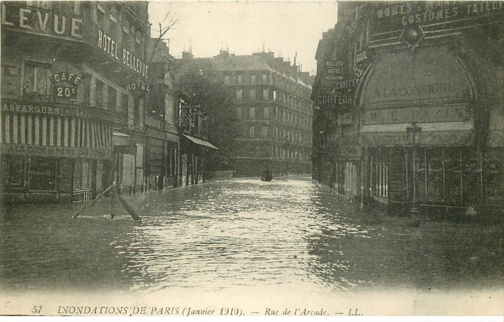 carte postale ancienne INONDATION ET CRUE PARIS 1910. Rue de l'Arcade 57