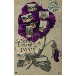 PARIS Fantaisie . Carte multi-vues Monuments et Fleur 1907. Carte émaillographie (dico) ELD