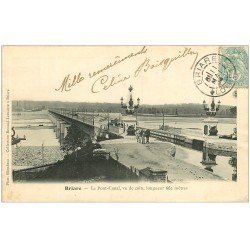 carte postale ancienne 45 BRIARE. Pont Canal 1904 avec Péniche dessus et Chevaux de trait