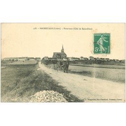 carte postale ancienne 45 BROMEILLES. Panorama et Attelage Route de Bainvillier vers 1910