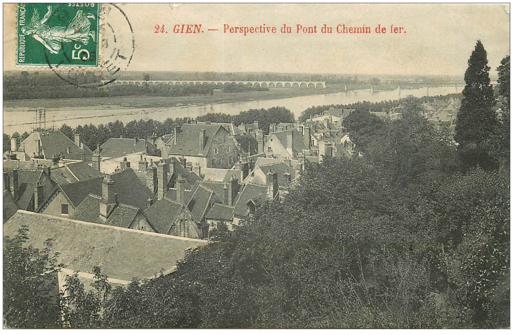 carte postale ancienne 45 GIEN. Pont du Chemin de Fer 1908