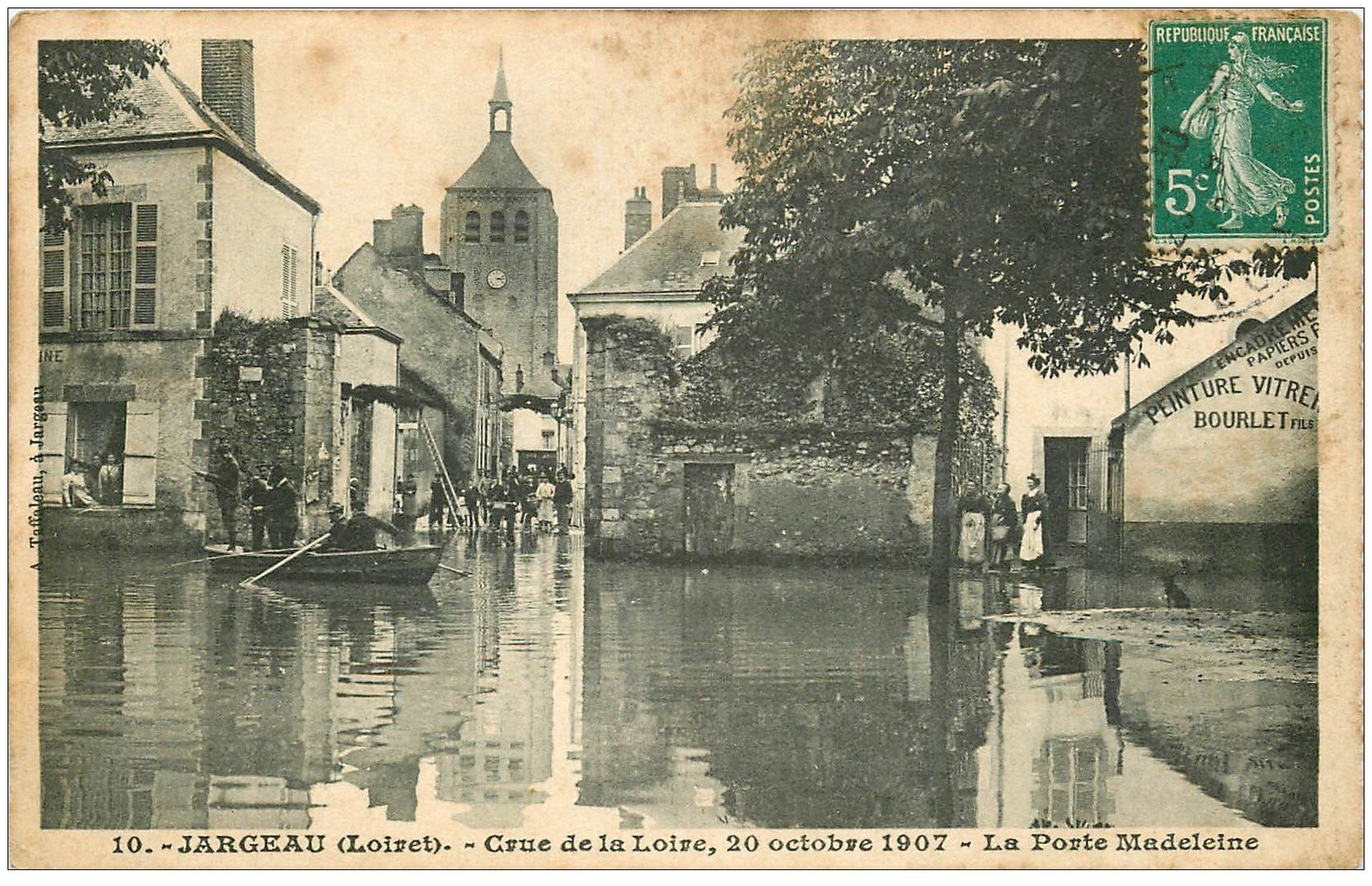 carte postale ancienne 45 JARGEAU. Porte Madeleine Crue de la Loire en 1907