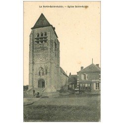 carte postale ancienne 45 LA FERTE-SAINT-AUBIN. L'Eglise et Epicerie Rouennerie. Café Montagne