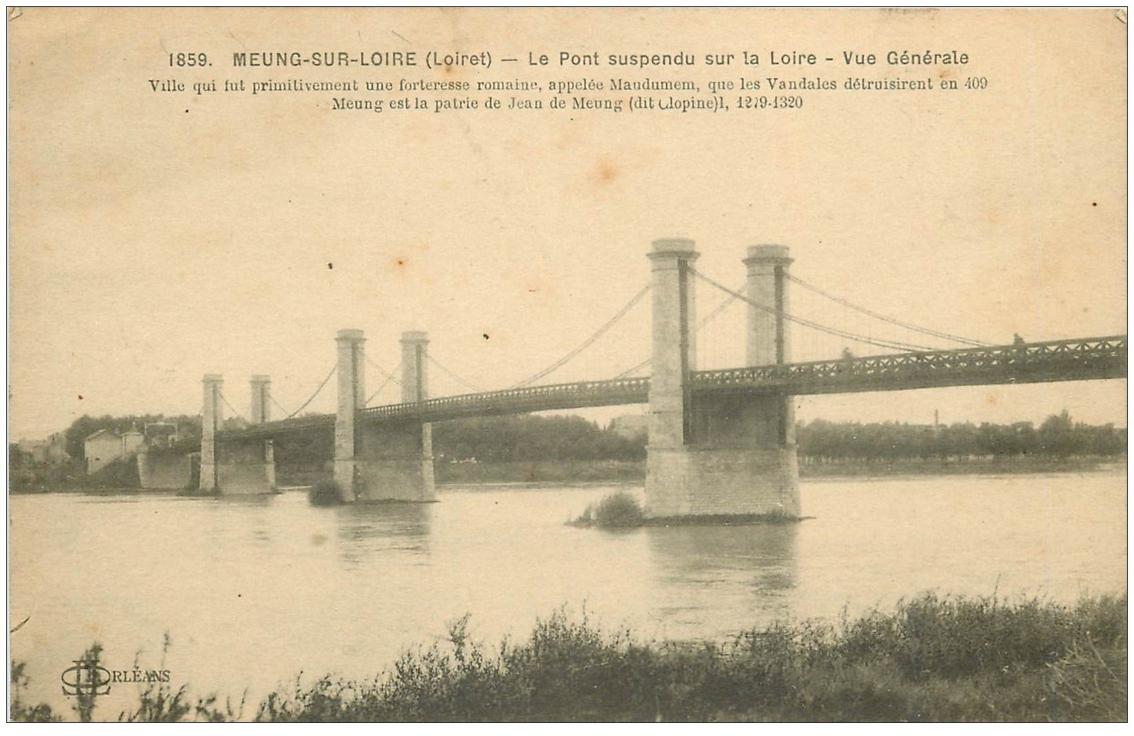 carte postale ancienne 45 MEUNG-SUR-LOIRE. Le Pont suspendu 1918