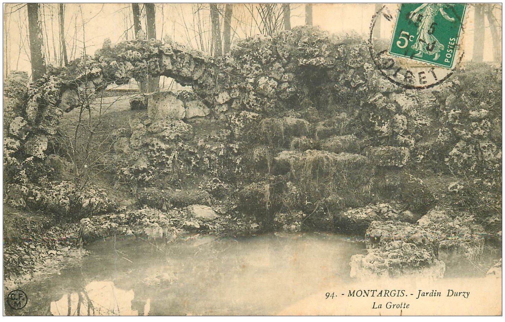 carte postale ancienne 45 MONTARGIS. La Grotte Jardin Durzy 1911
