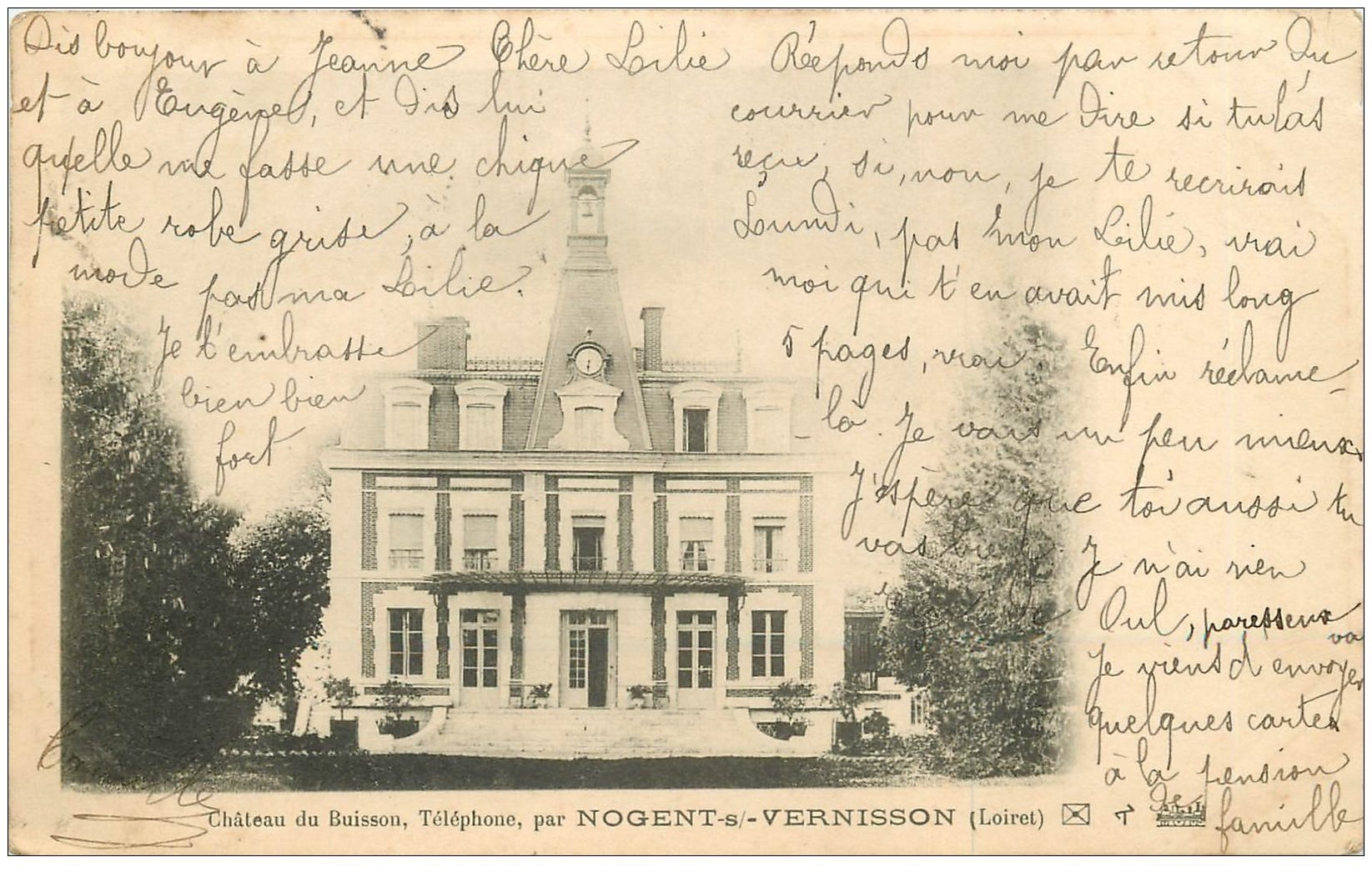 carte postale ancienne 45 NOGENT-SUR-VERNISSON. Château du Buisson 1904