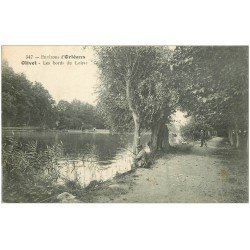 carte postale ancienne 45 OLIVET. Pêcheur à la ligne bords du Loiret 1919