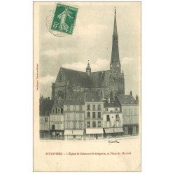carte postale ancienne 45 PITHIVIERS. Eglise Place du Martroi 1907. Tampon Bazoches-les-Gaillardes