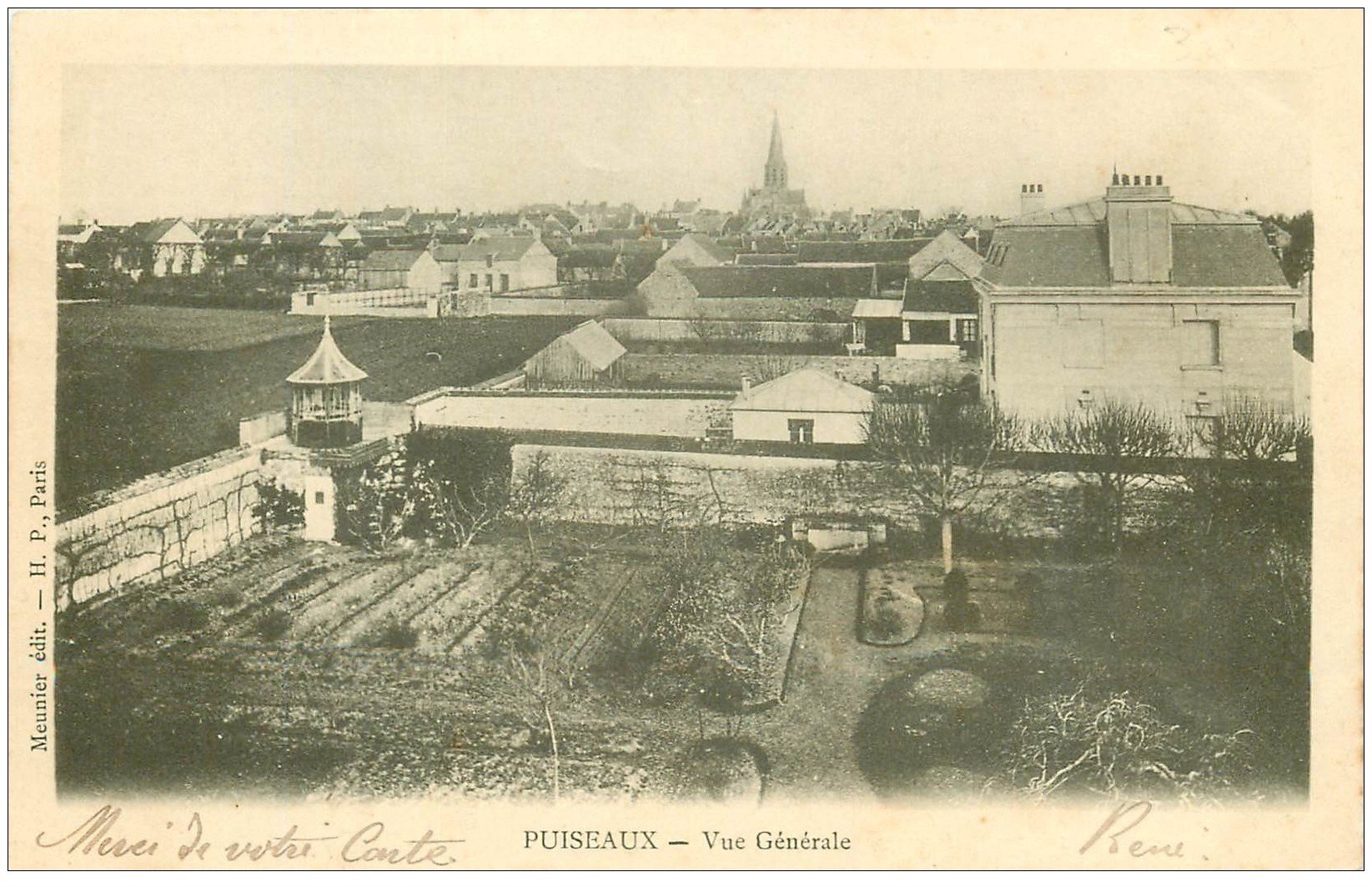 carte postale ancienne 45 PUISEAUX. Vue générale sur les jardins 1905 (timbre manquant)