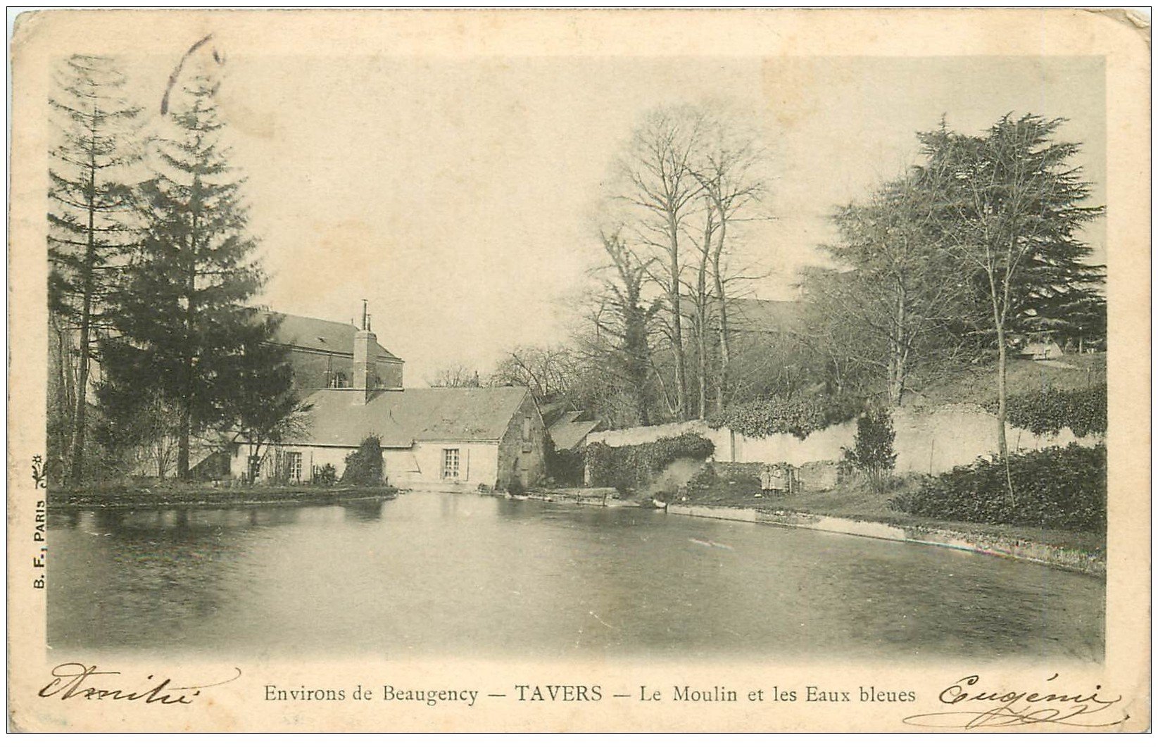 carte postale ancienne 45 TAVERS. Moulin et Eaux bleues 1904