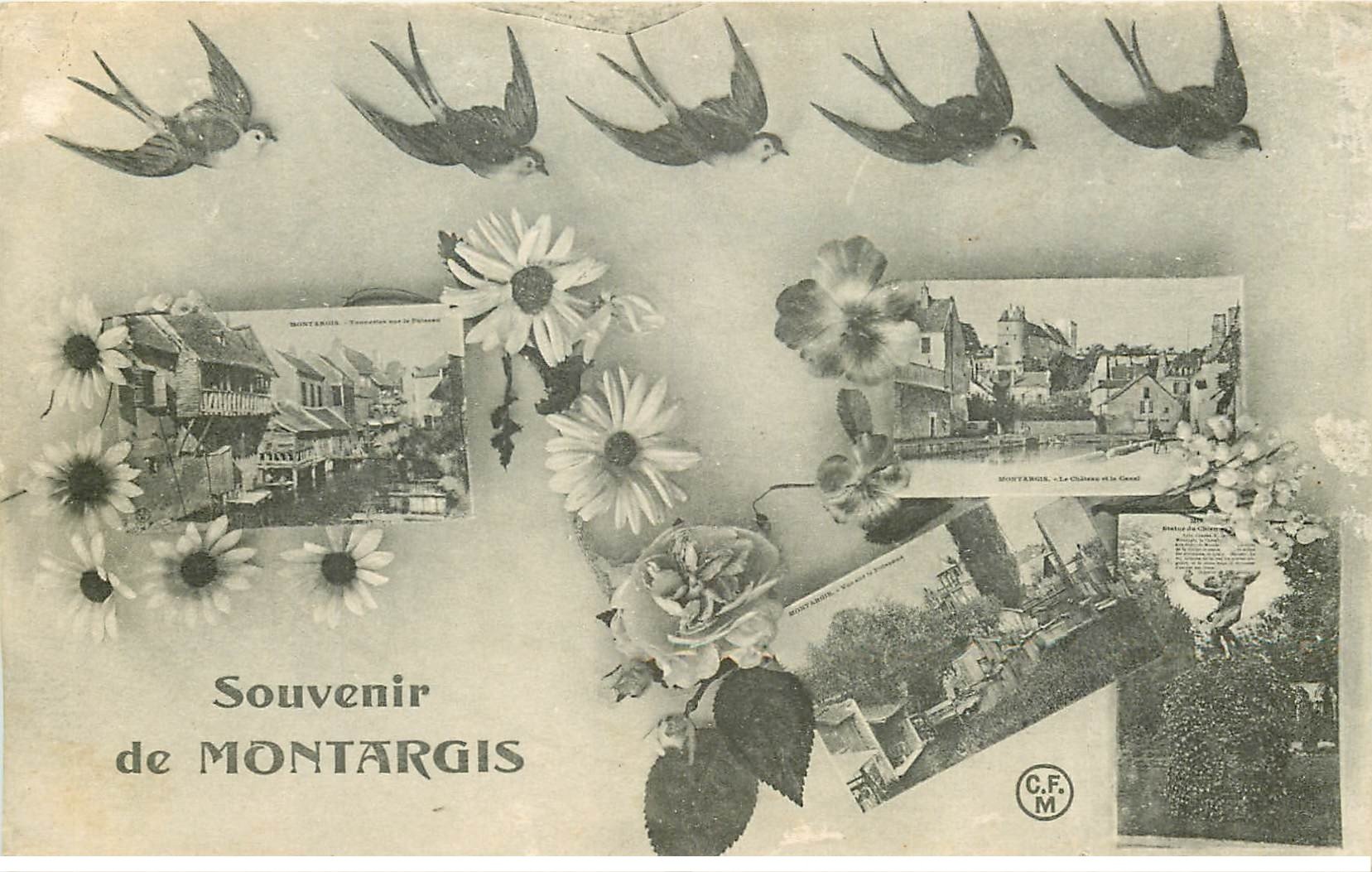 carte postale ancienne 45 MONTARGIS. Multivues et Hirondelles