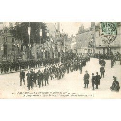 carte postale ancienne 45 ORLEANS. Cortège Pompiers et Sociétés musicales 1907. Fête Jeanne d'arc