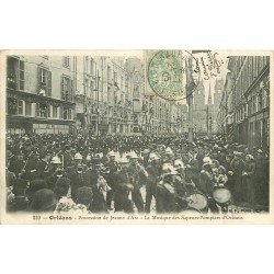 carte postale ancienne 45 ORLEANS. La Musique des Sapeurs Pompiers 1906. Fête Jeanne d'Arc