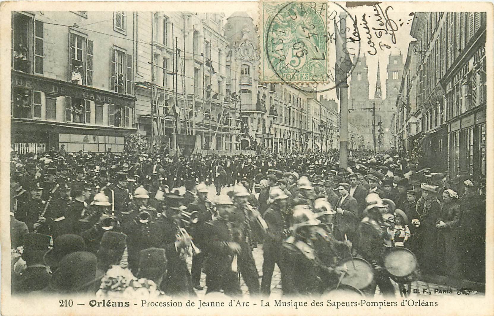 carte postale ancienne 45 ORLEANS. La Musique des Sapeurs Pompiers 1906. Fête Jeanne d'Arc