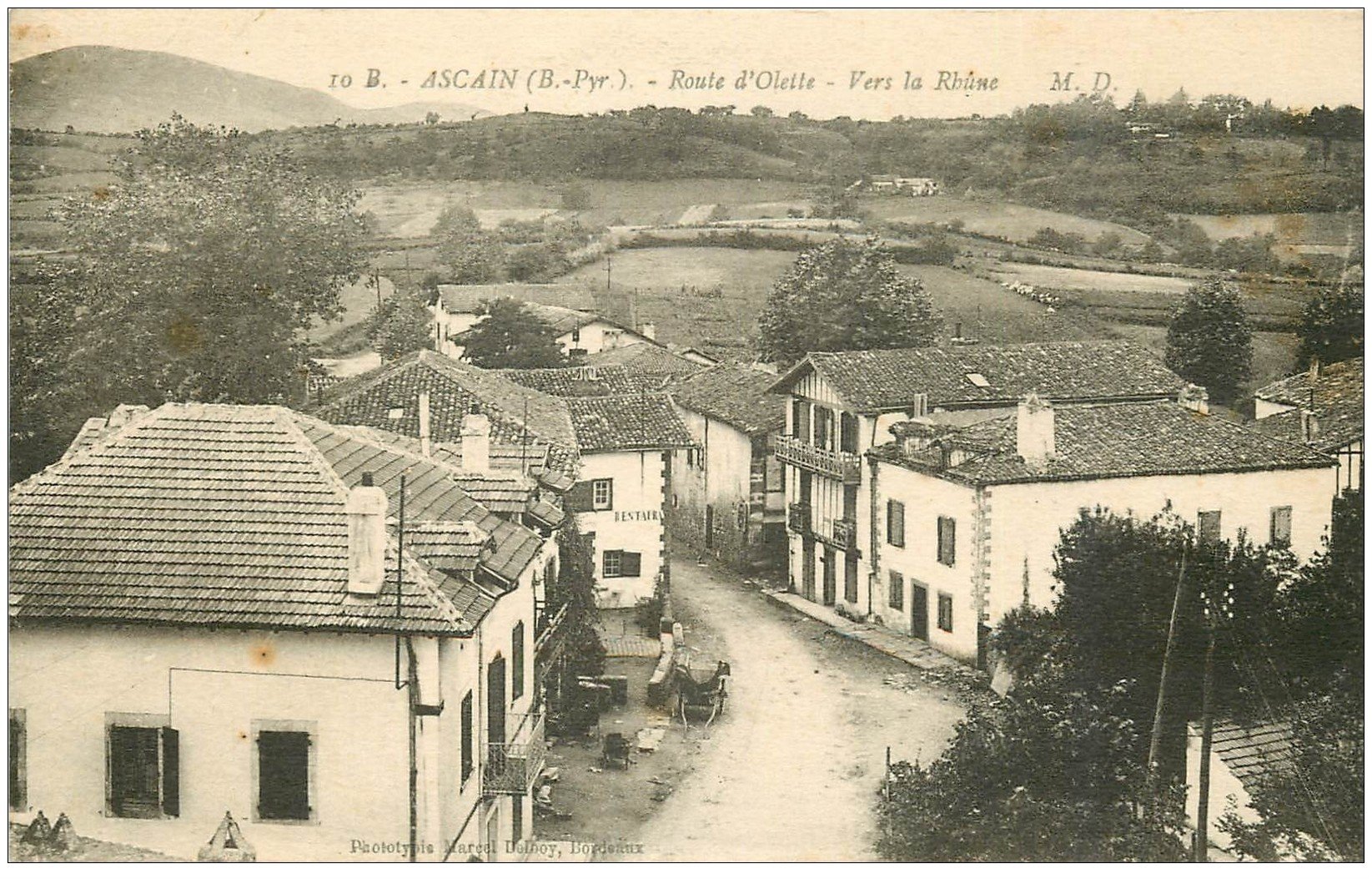 carte postale ancienne 64 ASCAIN. Restaurant Route d'Olette