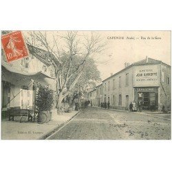 carte postale ancienne 11 CAPENDU. Epicerie Garrofé Rue de la Gare 1913.