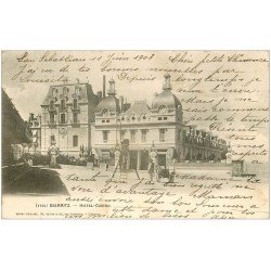 carte postale ancienne 64 BIARRITZ. Photographe sur échelle Hôtel Casino. Timbres Espana 1903