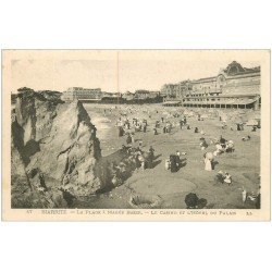 carte postale ancienne 64 BIARRITZ. Plage. Casino et Hôtel du Palais 1915