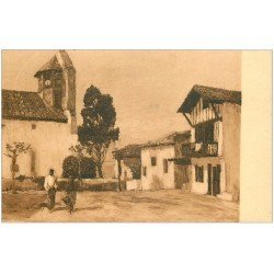 carte postale ancienne 64 BIDART. Eglise et Mairie d'après Floutier