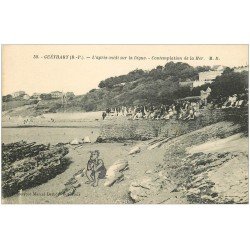 carte postale ancienne 64 GUETHARY. La Digue avec personnage dessiné