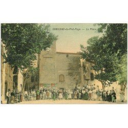carte postale ancienne 11 CONILHAC-DU-PLAT-PAYS. La Place 1909. Superbe carte toilée
