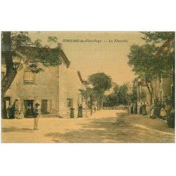 carte postale ancienne 11 CONILHAC-DU-PLAT-PAYS. La Placette 1908. Superbe carte toilée