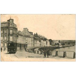 carte postale ancienne 02 CHATEAU-THIERRY. Train Tramway Quai de la Poterne 13.7 x 8.7 cm..