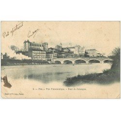 carte postale ancienne 64 PAU. Pont du Jurançon et Train à vapeur sur l'autre Rive 1903